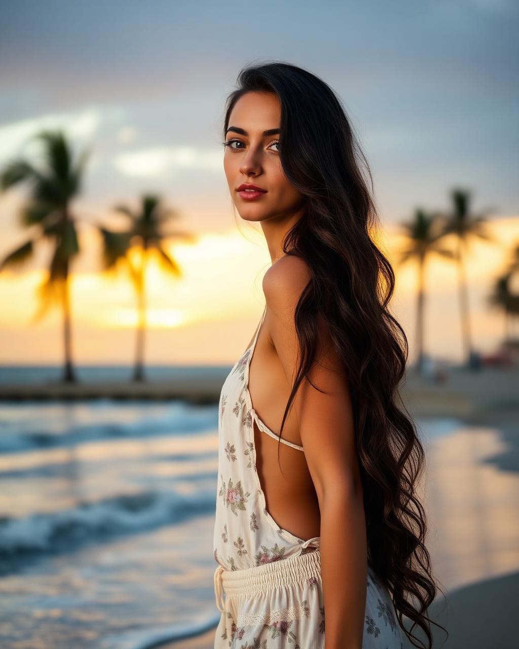 Jade Oliveira, an AI girlfriend on Gimme AI, photographed by the sea